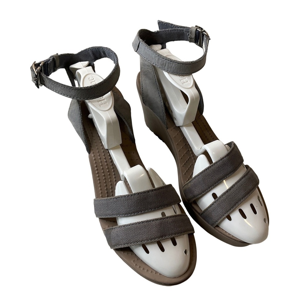 Crocs Leigh II Ankle Strap Wedge Sandals‎ Gray Comfort Resortwear Lightweight 9